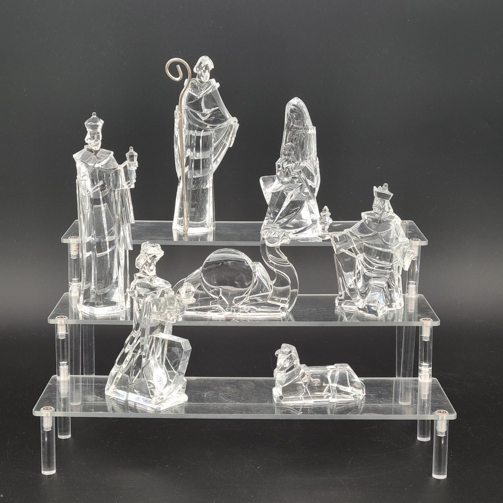RARE Carlton Cards 7 Pc Acrylic Nativity Set Holy Family Figurines Icy Crystal